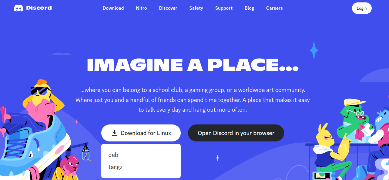 Selecionado a opção de arquivo .deb para baixar o discord